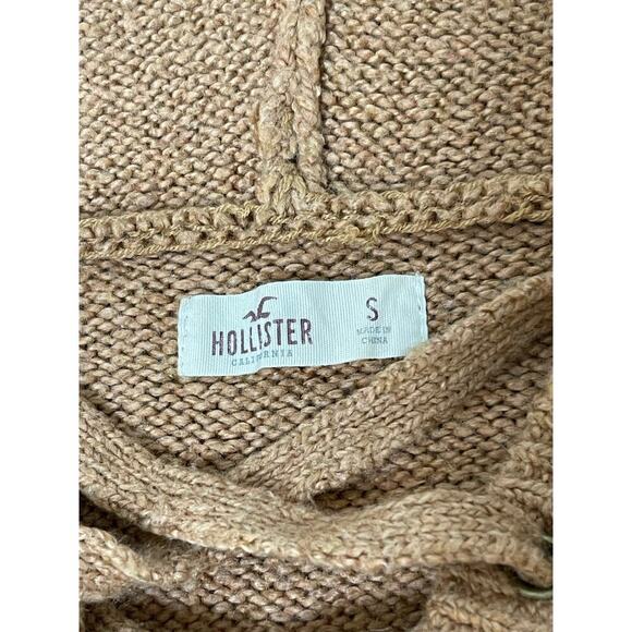 Hollister Hoodie Lace Up Pullover Aztec Western Cable Knit Sweater Tan S - Picture 6 of 10